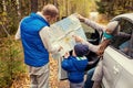 Travel - family with camping car on the road Royalty Free Stock Photo