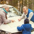 Travel - family with camping car on the road Royalty Free Stock Photo