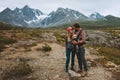 Travel family hiking with baby carrier vacations outdoor