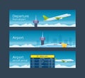 Travel, flight by passenger plane. Departure from airport, aircraft arrival.