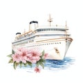 Travel floral cruise watercolor illustration, travel clipart