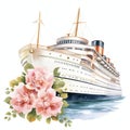 Travel floral cruise watercolor illustration, travel clipart