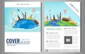 Travel flyer design with famous world landmarks. Brochure headline for Travel and Tourism. Vector. Royalty Free Stock Photo