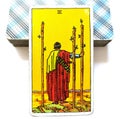 3 Three of Wands Tarot Card Travel Foreign Lands Growth Moving Forward with Plans Looking to the Future Good Fortune Royalty Free Stock Photo