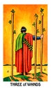 Three of Wands Tarot Card Travel Foreign Lands Growth Moving Forward with Plans Looking to the Future Good Fortune