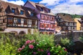 Traditional colorful houses and flowers in Kayserberg village,Alsace,France. Royalty Free Stock Photo
