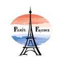 Travel France label Paris famous building Eiffel tower French fl