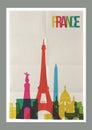 Travel France landmarks skyline vintage poster Royalty Free Stock Photo