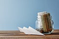 Travel fund jar filled with money Royalty Free Stock Photo