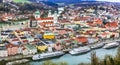 Travel in Germany boat cruise in Danube river .Passau town in Bavaria