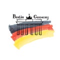 Travel Germany label Berlin famous building Brandenburg gates Ge