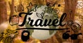 Travel graphic and 3D earth with forest background Royalty Free Stock Photo