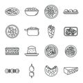 Travel Greece food icons set, outline style