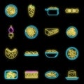 Travel Greece food icons set vector neon Royalty Free Stock Photo