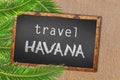 Travel Havana palm trees and blackboard on sandy beach Royalty Free Stock Photo
