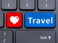 Travel and heart symbol text buttons on keyboard Royalty Free Stock Photo