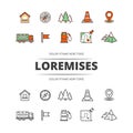 Travel, highway traffic, location outline and colorful icons