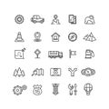 Travel, highway traffic, location vector linear icons set