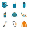 Travel hiking icon set, flat style