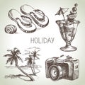 Travel and holiday set. Hand drawn sketch illustrations Royalty Free Stock Photo
