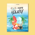 Travel on Holiday summer the beach Palm tree vacation poster, sea and sky sunlight , creative watercolor vector illustration Royalty Free Stock Photo