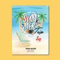 Travel on Holiday summer the beach Palm tree vacation poster, sea and sky sunlight , creative watercolor vector illustration Royalty Free Stock Photo