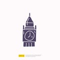 travel holiday tour and vacancy concept vector illustration. big ben london landmark doodle silhouette glyph icon sign symbol Royalty Free Stock Photo