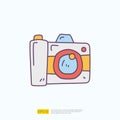 travel holiday tour and vacancy concept vector illustration. camera doodle fill color icon sign symbol