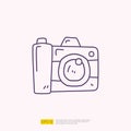 travel holiday tour and vacancy concept vector illustration. camera doodle linear icon sign symbol