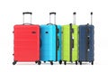 Travel Holiday Vacation Concept. Set of Modern Multicolor Luxury Plastic Gray Suitcases. 3d Rendering