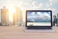 Travel, holiday , vacation planning concept. laptop with website