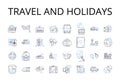 Travel and holidays line icons collection. Journey, Expedition, Tour, Excursion, Voyage, Trek, Adventure vector and