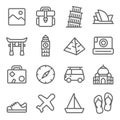 Travel Icon Set. Contains such Icons as Landmark, Torii, Opera House, Taj Mahal ,Big Ben and more. Expanded Stroke Royalty Free Stock Photo