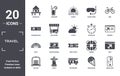 travel icon set. include creative elements as bungalow, bike, stopclock, train ticket, christ, shell filled icons can be used for