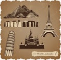 Travel icon set, sepia vector silhouettes