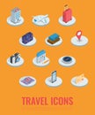 Travel icons in Isometric style. Travel and tourism concept. Vector