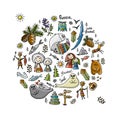 Travel icons set, Baikal, Russia. Sketch for your design