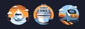 Travel Icons Set flat design. Colorful Airplane, Train, and Ship flat icon