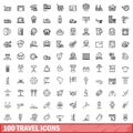 100 travel icons set, outline style Royalty Free Stock Photo