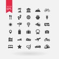 Travel icons set. Tourism signs collection. Vacation symbols on white background. Flat design style.