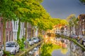 Travel Ideas. Traditional Dutch Channels Located in Old City Delft. Picture Taken During amazing Picturesque Sunlight Straight