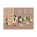 Travel illustration in Italy. Italian florist is a creative profession. Italian street. Lovely flat design