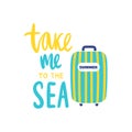 Travel illustration with suitcase and lettering. Cartoon style.