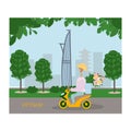 Travel Illustration, Vietnam. Asia On the streets of the capital, flower delivery. Tropical and modern city, Asia is an