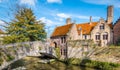 Canal bridge in historic city center of Bruges, Belgium.