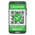 Travel immune passport in mobile phone. Covid-19 immunity certificate for safe traveling or shopping. Electronic health passport
