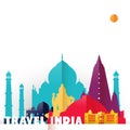 Travel India country paper cut world monuments Royalty Free Stock Photo
