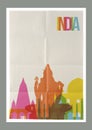 Travel India landmarks skyline vintage poster Royalty Free Stock Photo