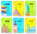 Travel information cards. Landscape template of flyear, magazines, posters, book cover, banners. Layout city pages