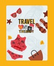 Travel inspiration poster, vector illustration. Summer vacation trip to the sea, woman clothes, swimming suit Royalty Free Stock Photo